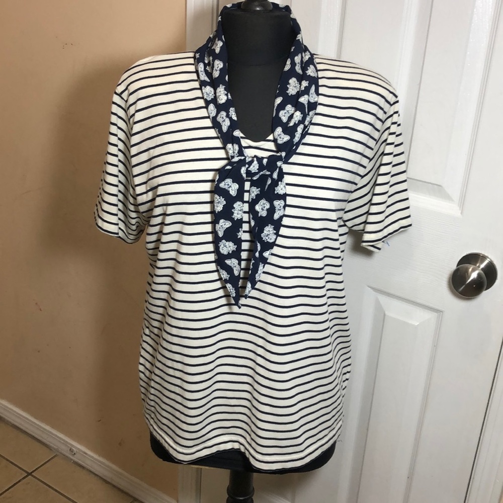 Leslie Fay women’s‎ Striped top shorts sleeves V Neck Sz M